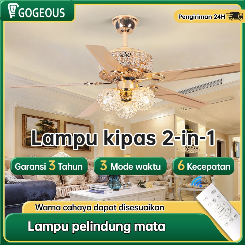 GOGEOUS COD lampu kipas angin 52 inci kipas angin gantung plafon Lampu kristal mewah ringan kipas ga