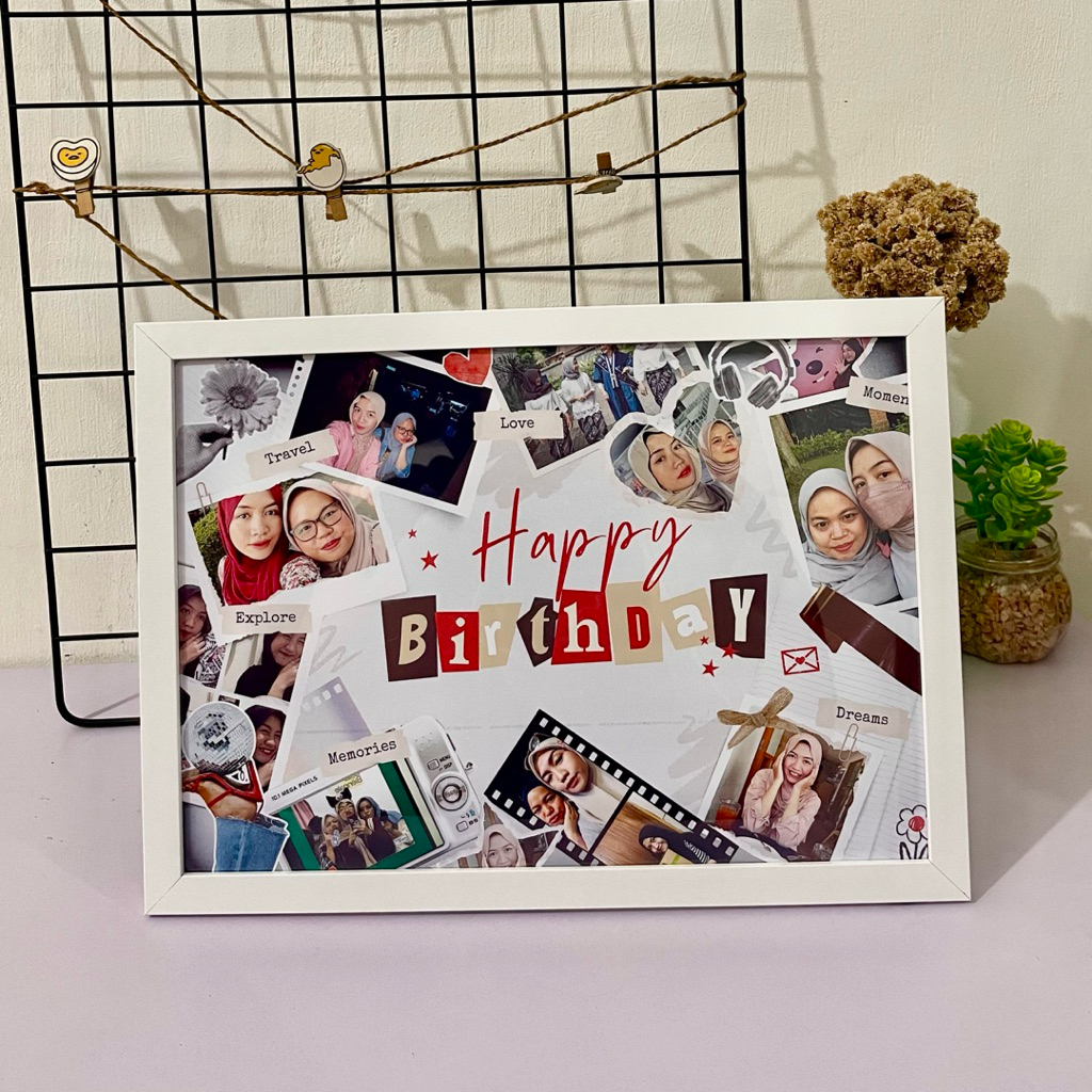 1 HARI JADI Cetak Foto Kolase Aesthetic A4 | 5R | Scrapframe Aesthetic | Custom Bingkai Foto Aesthet