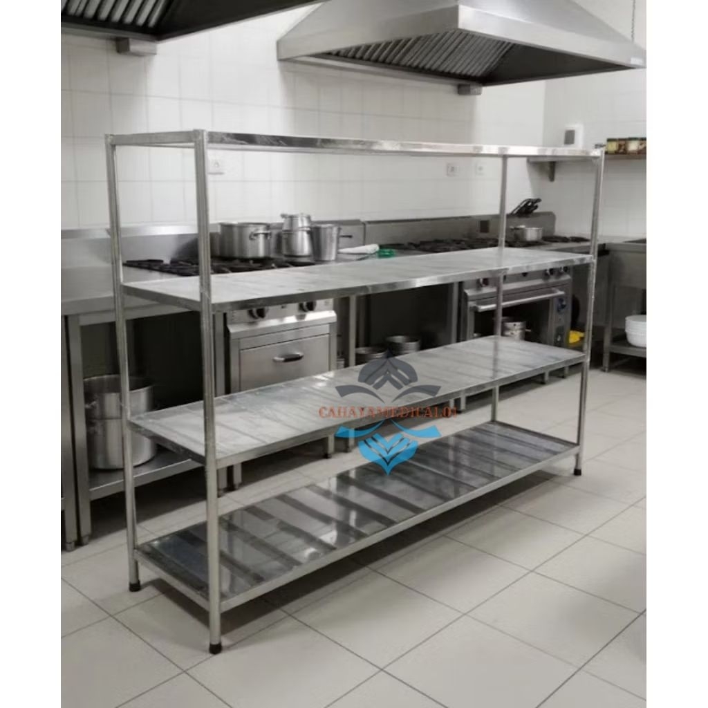 Rak Peniris MBG Stainless 200×50×150cm | Rak Stainless Dapur MBG 4 Susun | Rak 4 Susun | Rak Dapur 4
