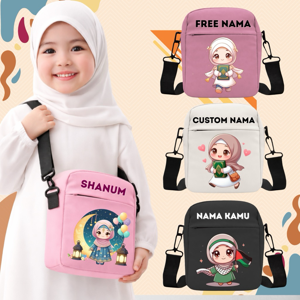 TAS SLEMPANG ANAK MENGAJI PEREMPUAN | Tas Iqro anak | Tas slempang Cewek Islami