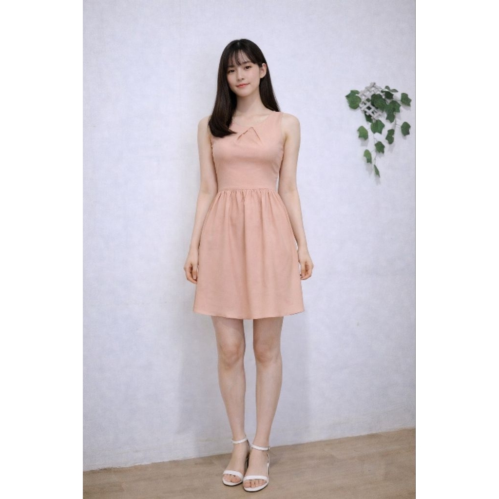 DRESS peach bahan sifon tebal ringan tdk tembus pandang sexy