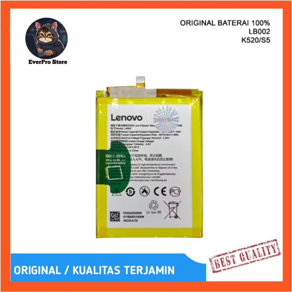 BATRE BATTERY LENOVO K520 / S5 LB002 ORIGINAL BATERAI 100% DISTRIBUTOR