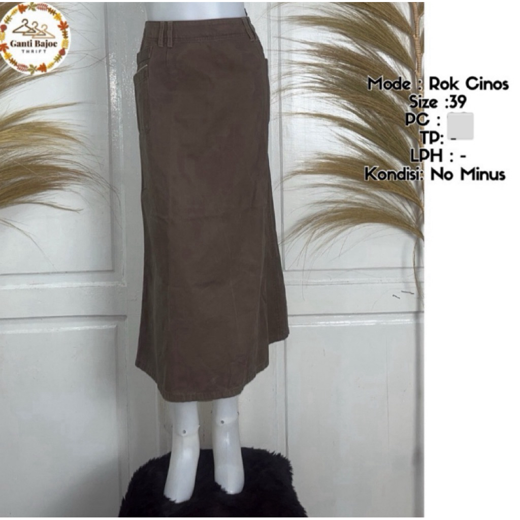 rok panjang maxi preloved chinos bahan tebal saku warna coklat branded