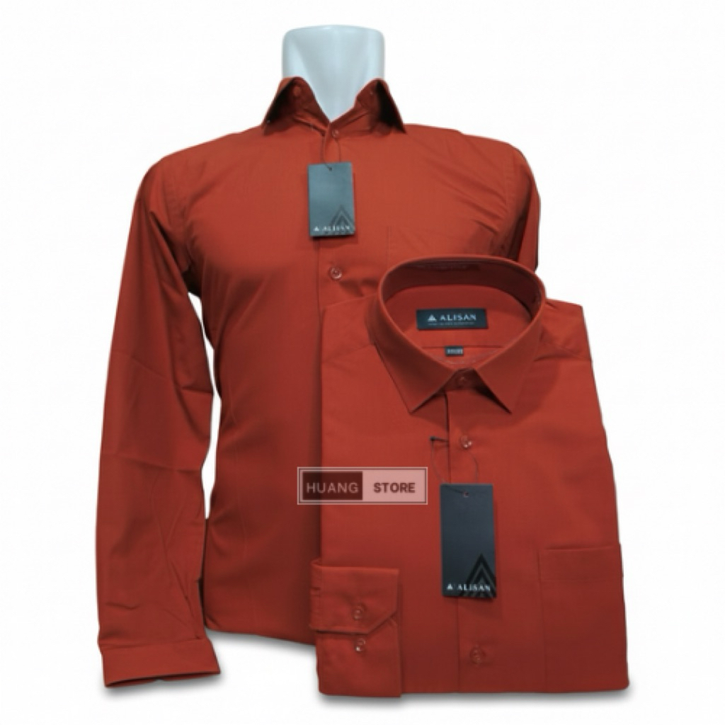 [ALISAN] Kemeja Lengan Panjang Warna Merah bata | OFFICIAL ALISAN | 100% KATUN