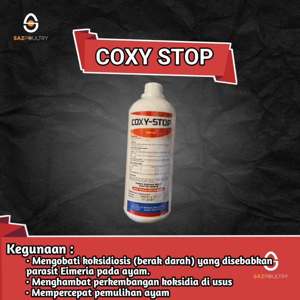 COXY STOP 1000ml/1L Obat untuk Mengatasi Koksidiosis Berak Darah pada Ayam Mengobati Parasit Eimeria