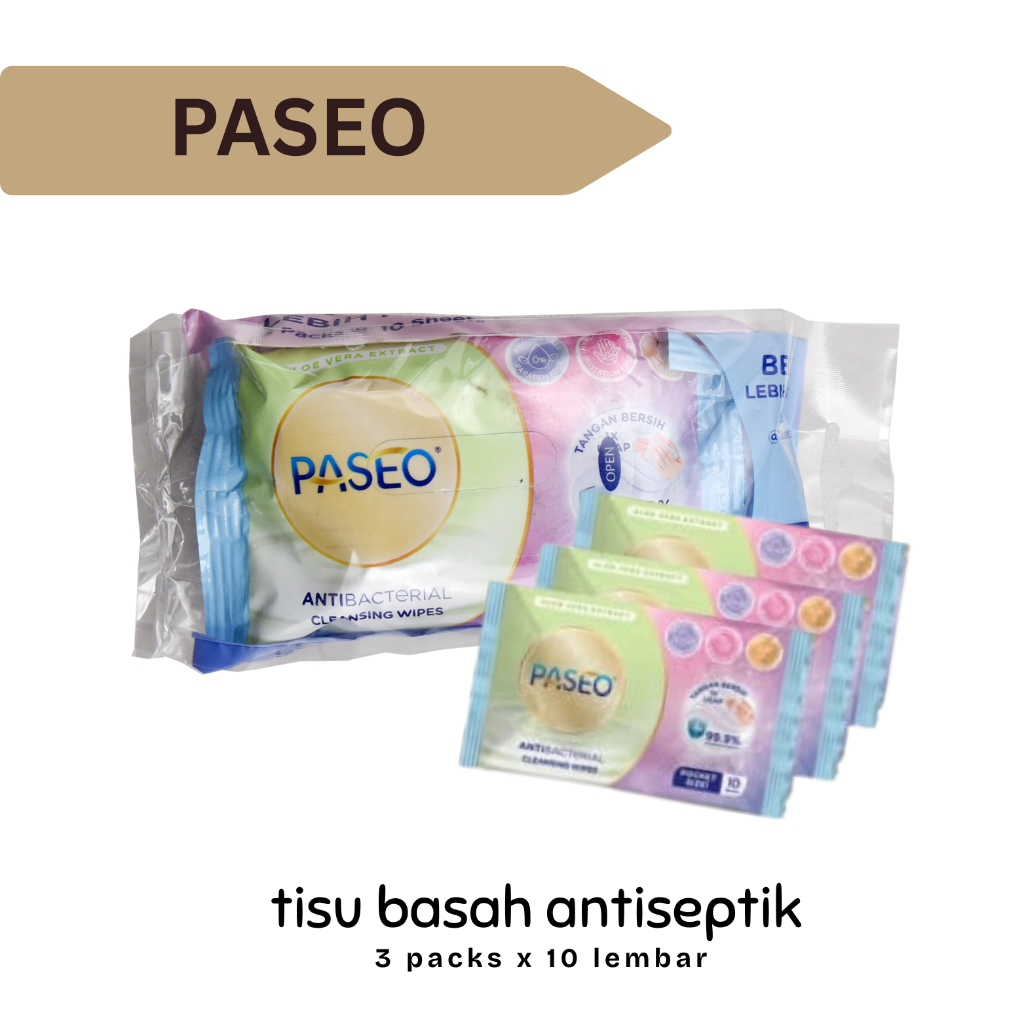 TISU BASAH MINI POKET PASEO ANTIBAKTERI ISI 10 LBR X 3PACK PILLOW WIPES KECIL POCKET SIZE