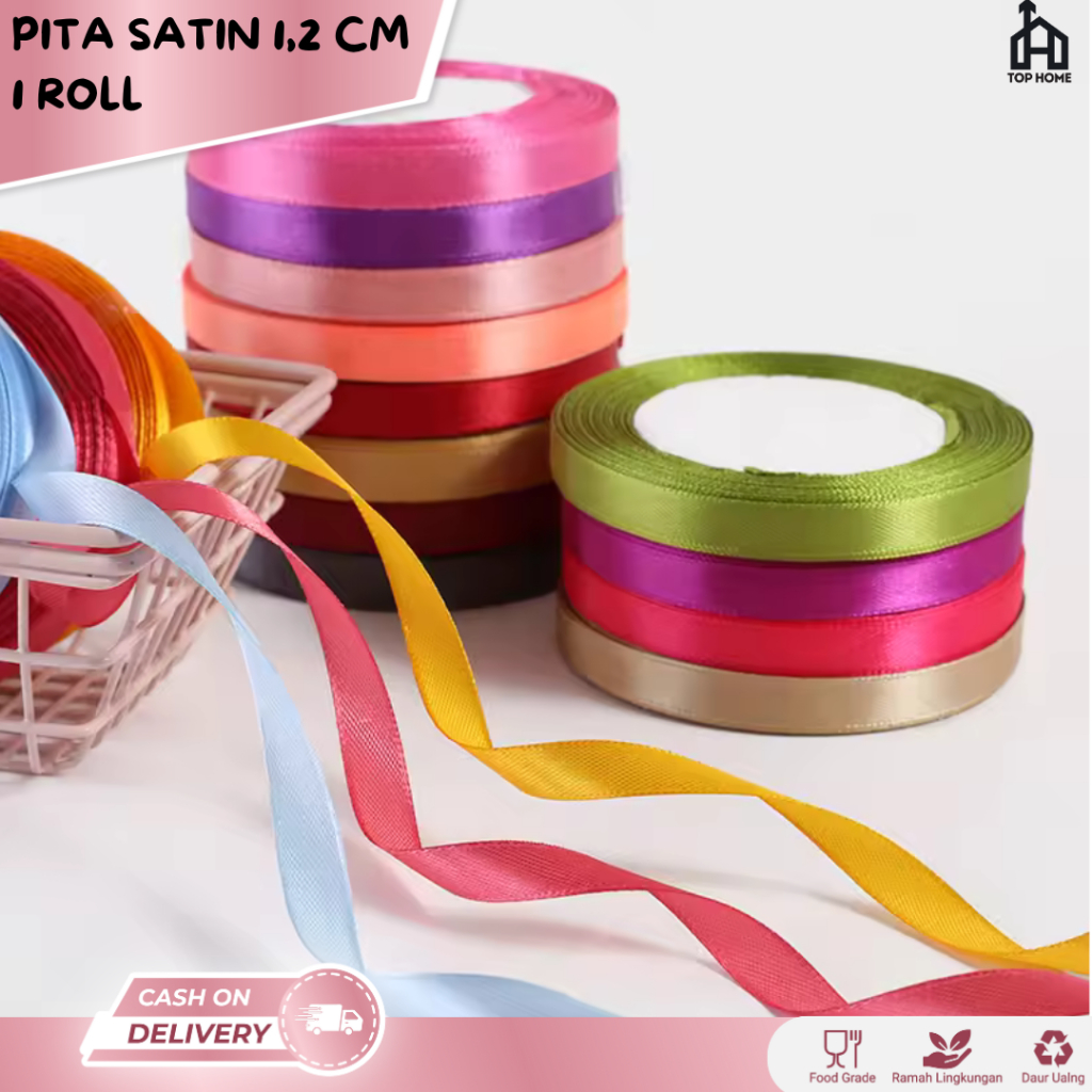[1 ROLL] Pita Satin Premium Ukuran 1,2 cm Pita Kado Pita Baju Pita Souvenir Pita Hampers