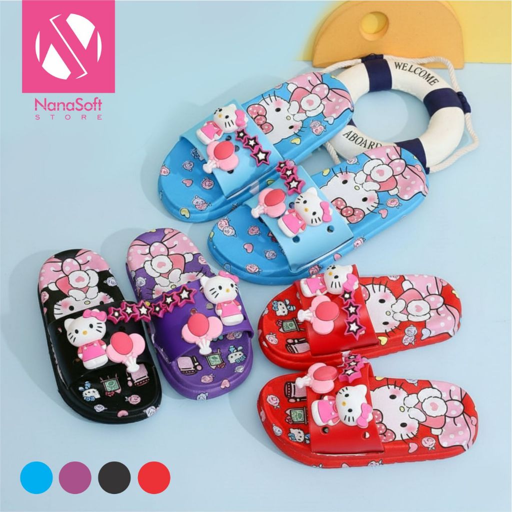 Sandal Selop Anak Cewek Karakter Hello Kitty Timbul dengan bahan karet jelly import