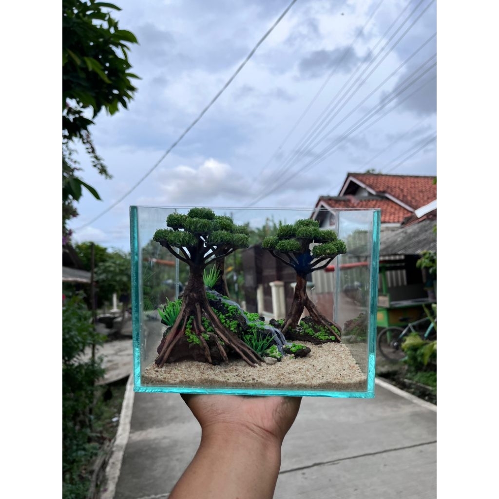 Aquascape Mini Jungle Bonsai efek air mengalir