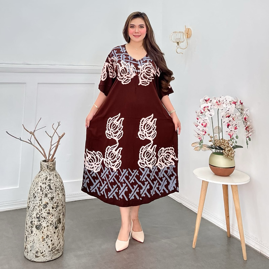 Daster Cap Twill Jumbo Bahan Rayon Premium (AJL) LD 130 PB 117 Model Resleting Depan Daster Wanita B