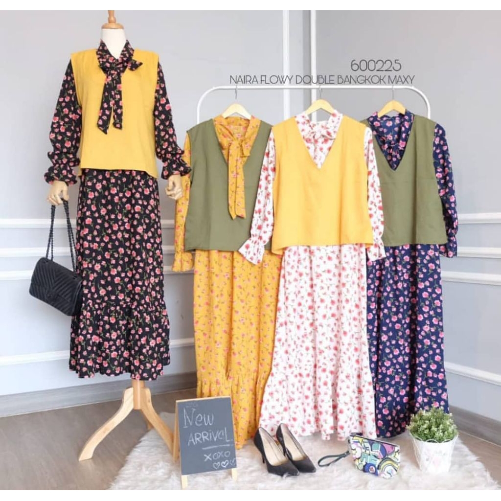DRESS KOREA PREMIUM, GAMIS KOREA MOTIF BUNGA