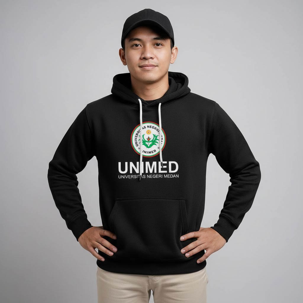 Hoodie UNIMED Universitas Negeri Medan Unisex Sweater Fleece Black Hitam Cloth