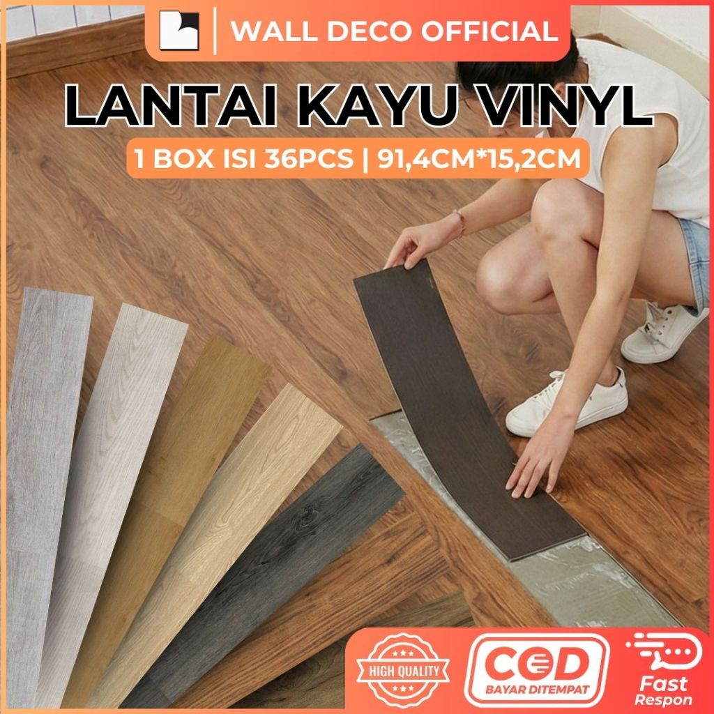 Lantai Vinyl Kayu 1 Box 36 Lembar Vinyl Premium 91.4 x 15.2 cm, Anti Rayap & Mudah Dirawat WD3