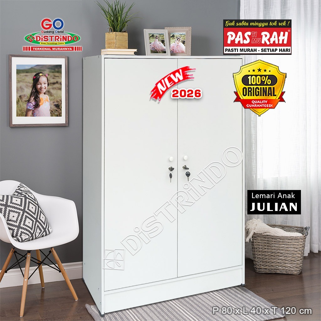DISTRINDO Lemari Pakaian Anak Kayu / Lemari Anak Putih
