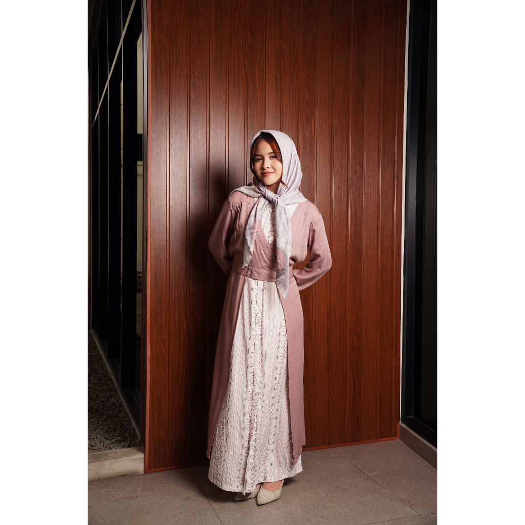 Missty Freeteen Gamis Dress Wanita One Set Warna Pink Putih Motif Bunga NEW ARRIVAL Bahan Katun Kual