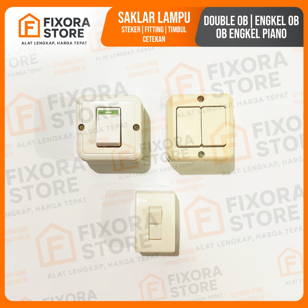 SAKLAR OB ENGKEL SERI DOUBLE OB ENGKEL PIANO SAKLAR LAMPU STEKER TIMBUL CETEKAN SNI MURAH (PUTIH/CRE