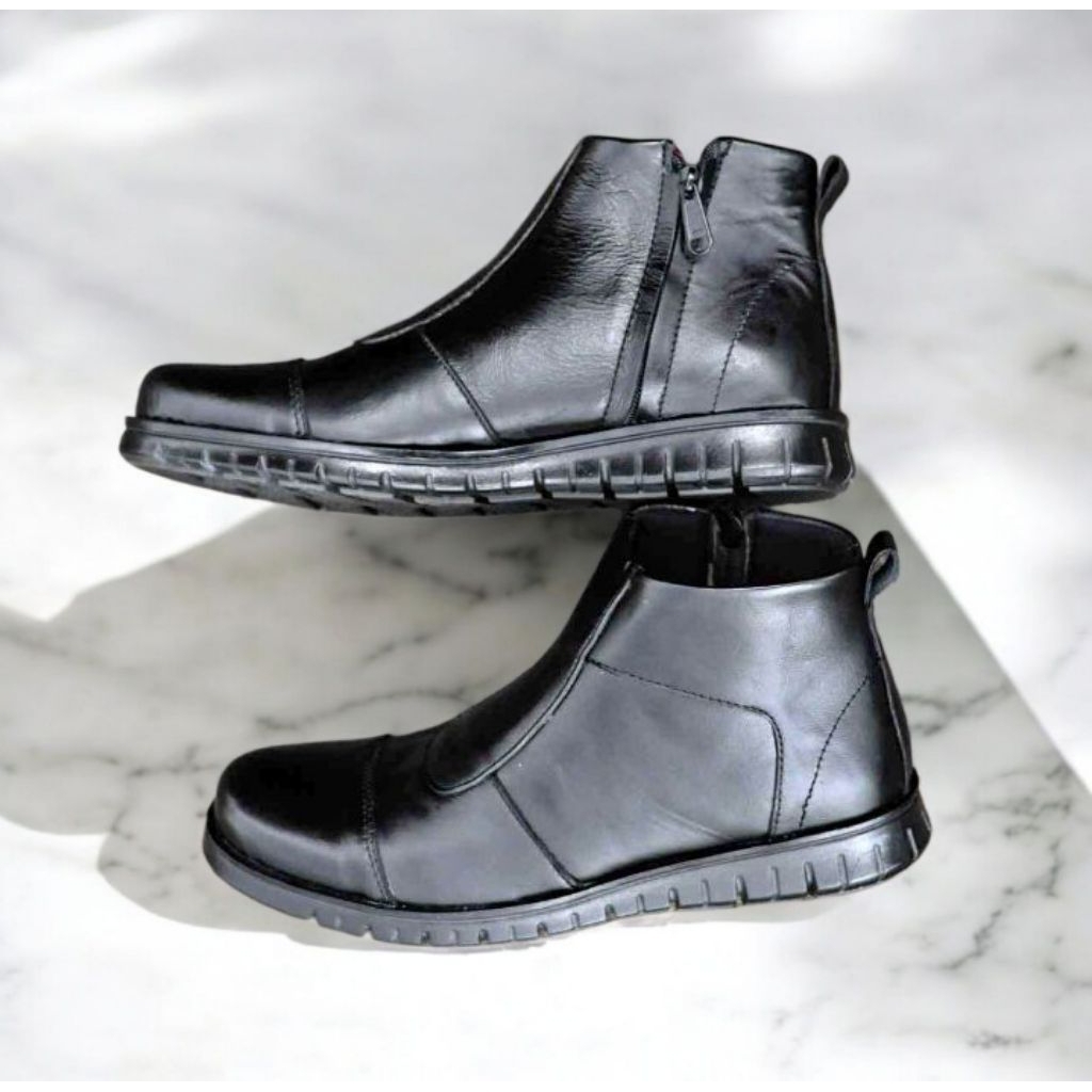 sepatu kulit pria sepatu hitam resleting boot pria