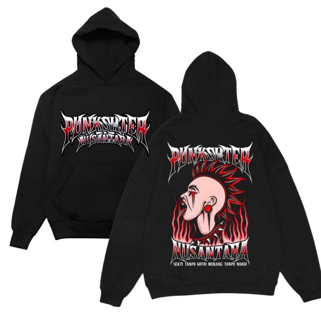 Promo Hoodie Distro punkshter Nusantara - bahan cotton fleece premium warna hitam