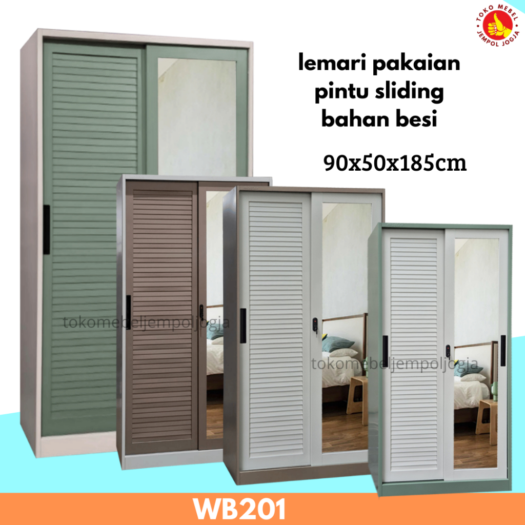 Almari pakaian besi sliding 90cm motif jalusi WB 201buffalo