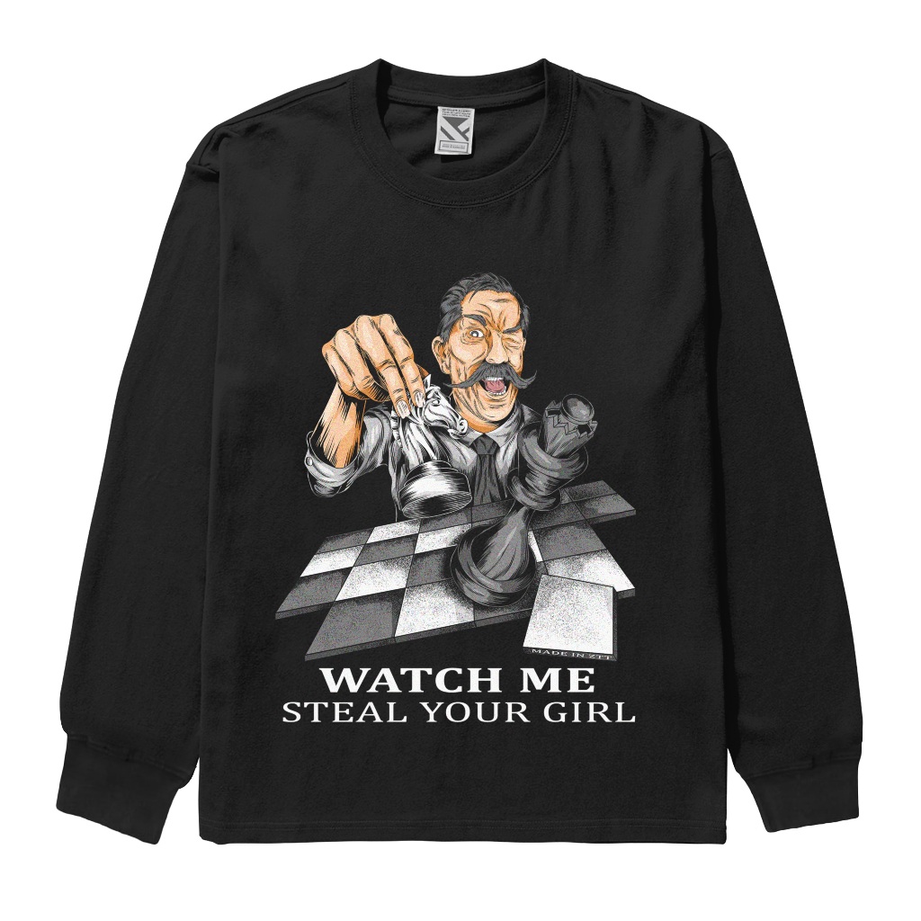 Zerotwentytwo Longsleeve Catur Black | Kaos Lengan Panjang Main Catur Hitam Pria Parodi Plesetan Luc