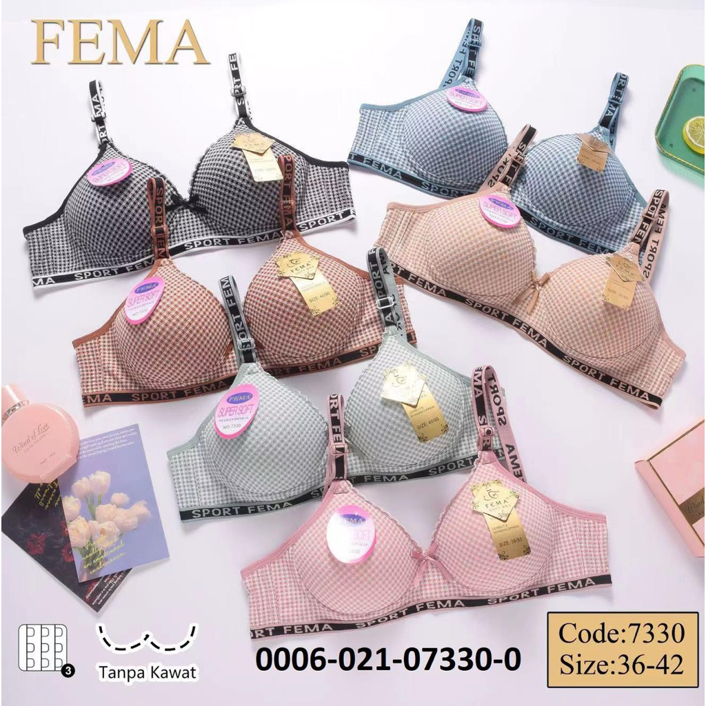 BH/BRA FEMA BUSA TANPA KAWAT MOTIF KOTAK-KOTAK