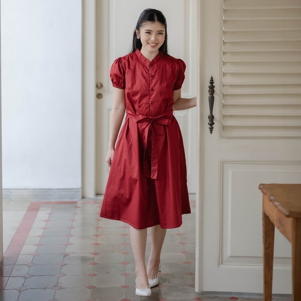 Beatrice Clothing Caroline Dress - Midi Dress Puff Sleeve