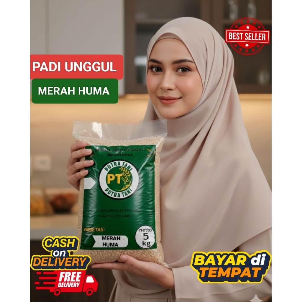 KUALITAS PREMIUM,(MERAH HUMA) BIBIT/BENIH PADI UNGGUL KEMASAN 5KG.