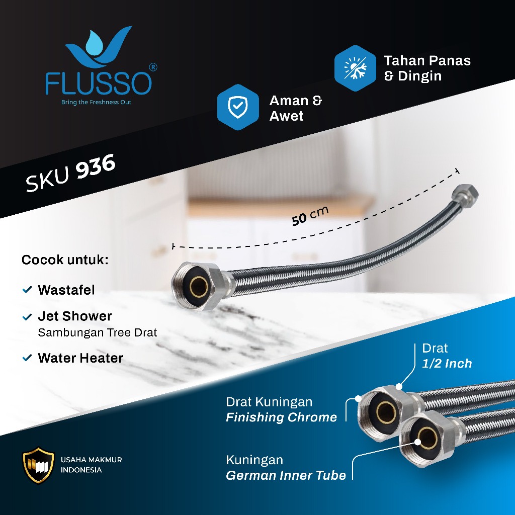 BESTPROMO FLUSSO Selang Anyam Black Air Panas Dingin Selang Water Heater Original