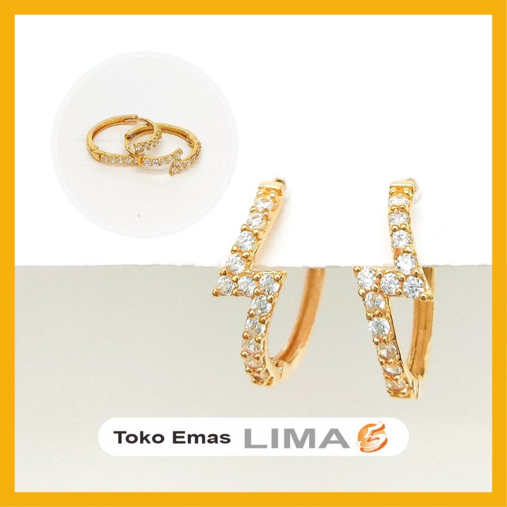 Anting Gipsy Listring Thunder Bolt Emas Muda Kuning 6k American Diamond Toko Emas Lima Fashion Gold 