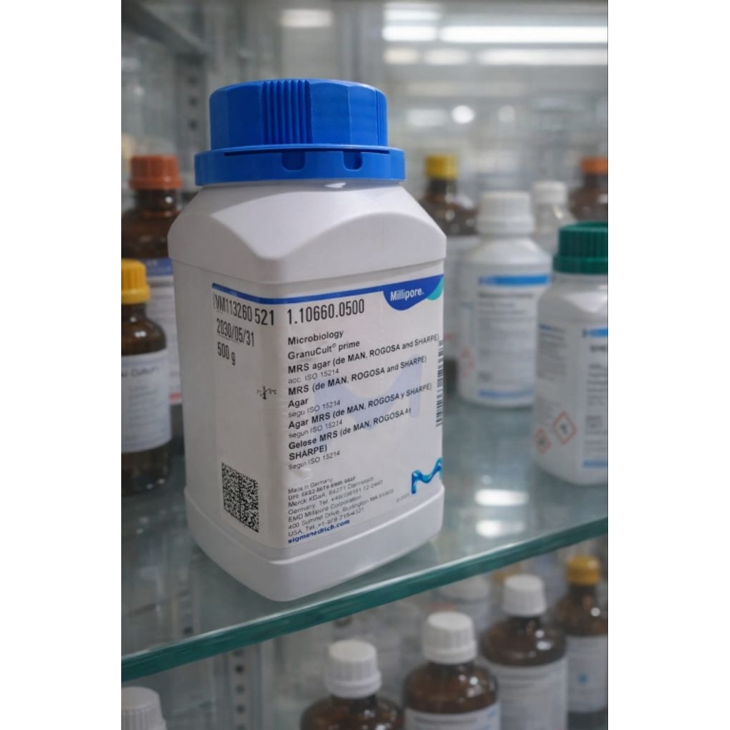 Media Microbiologi MRS Agar / Agar MRS (de MAN, ROGOSA and SHARPE) Pro Analis Merck Eceran 10  Gram