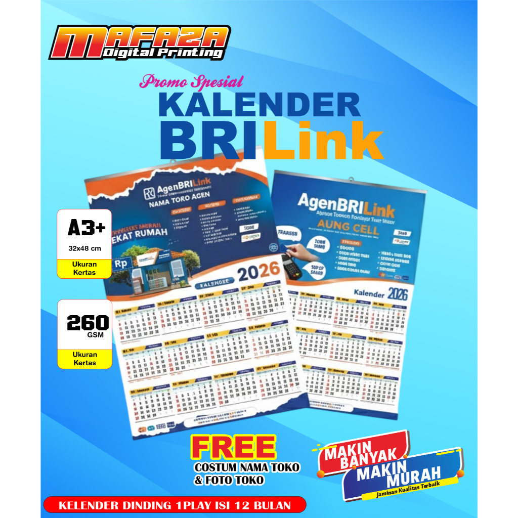 KALENDER 2026 CUSTOM | KALENDER DINDING BriLink, AGEN BRI, MURAH TERCEPAT