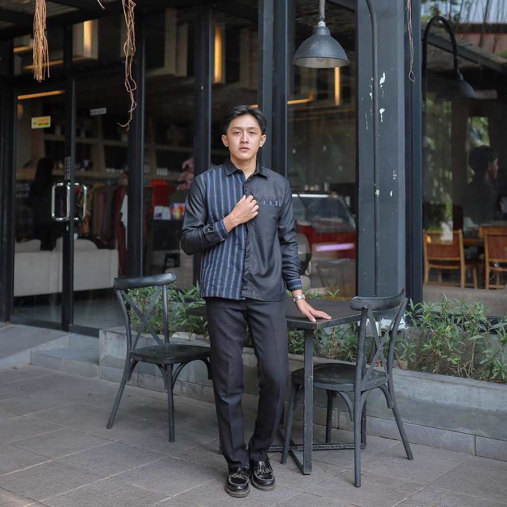 Kemeja Lurik Kombinasi Polos Premium