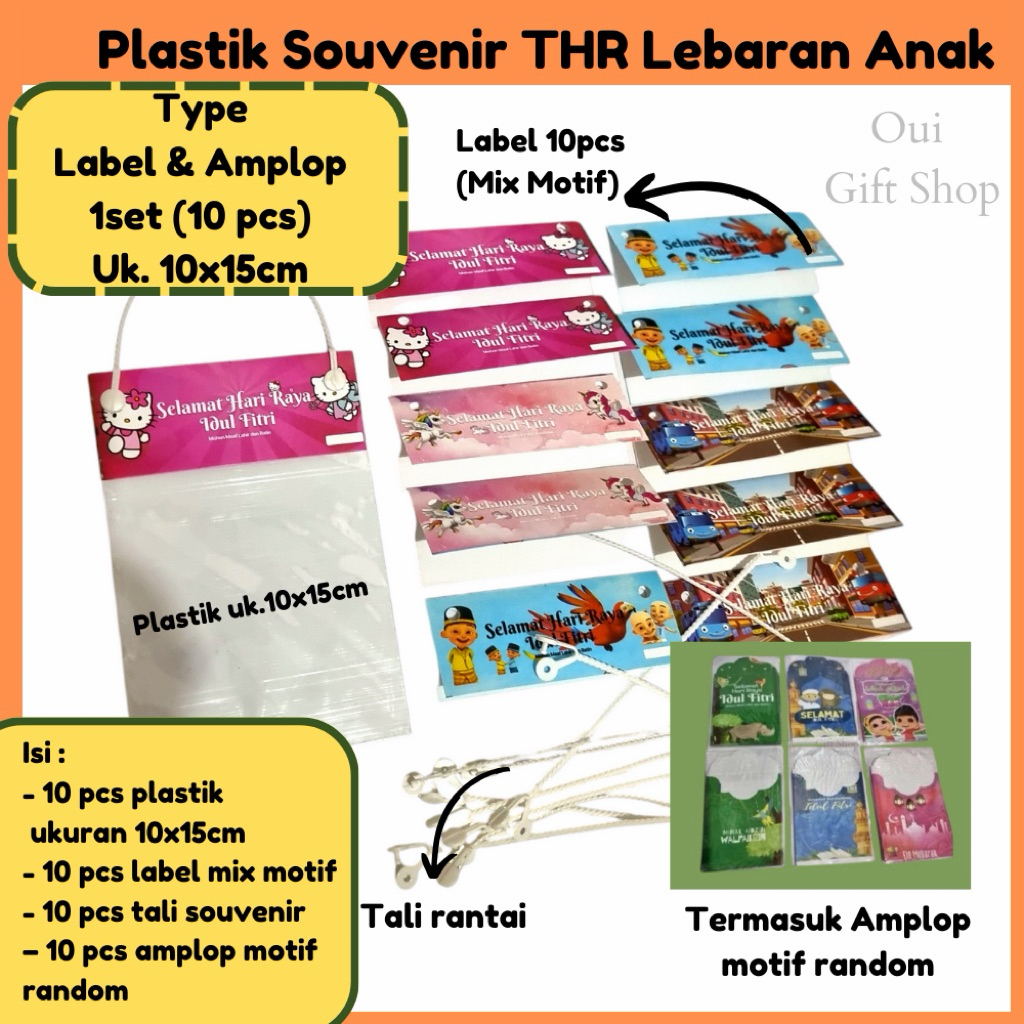 Plastik Snack Lebaran Idul Fitri / Plastik Souvenir THR Anak / 1set isi 10pcs lengkap isi bingkisan 