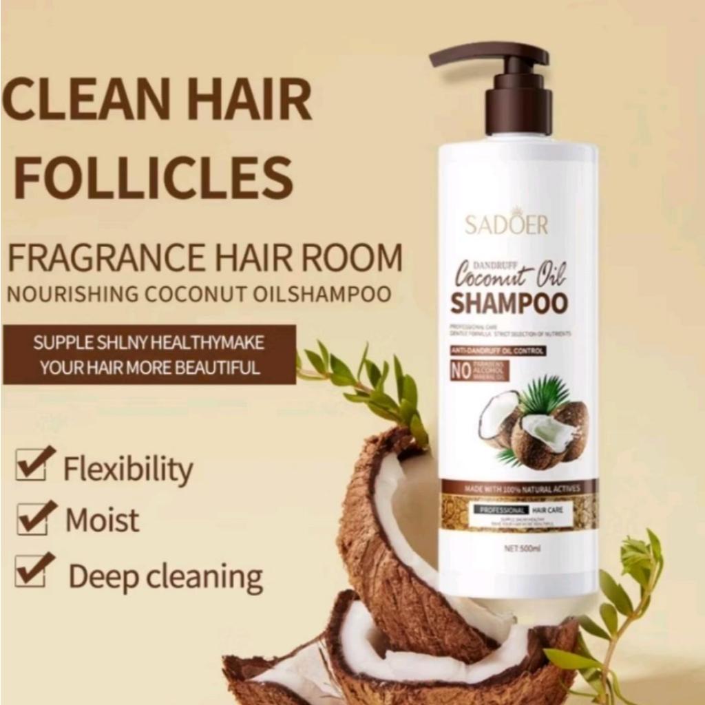 SADOER Shampoo Anti Ketombe & Kutu Minyak Kelapa 500ml - Penghilang Ketombe, Kontrol Minyak, Menghil