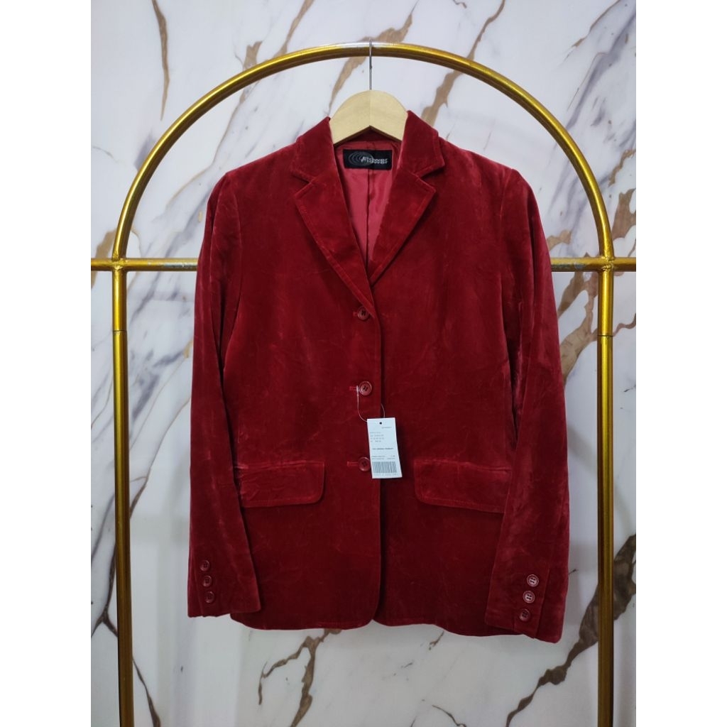 Blazer Suede bludru velvet vintage Size S LD90 Merah red chery maroon 1990s