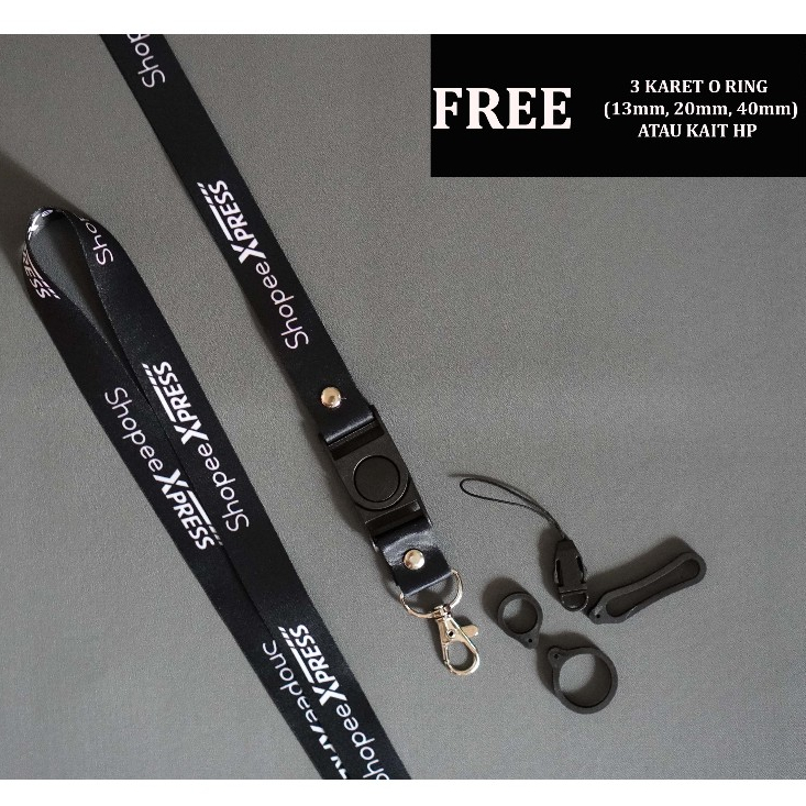 Lanyard Shopee Express Hitam - Tali Gantungan Handphone Nametag ID Card Shopee Express Hitam