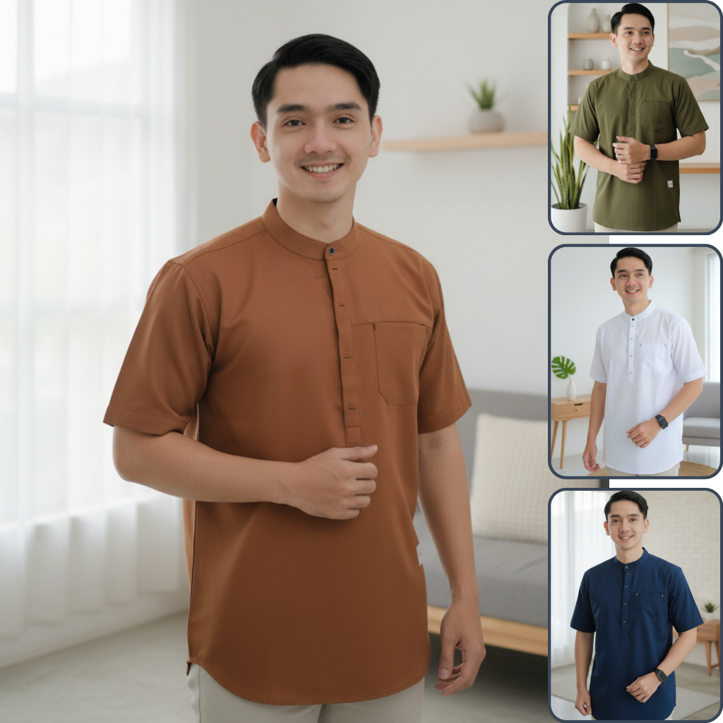Baju koko Pria Dewasa Terbaru Baju Koko Kurta Lengan Pendek Kain Katun