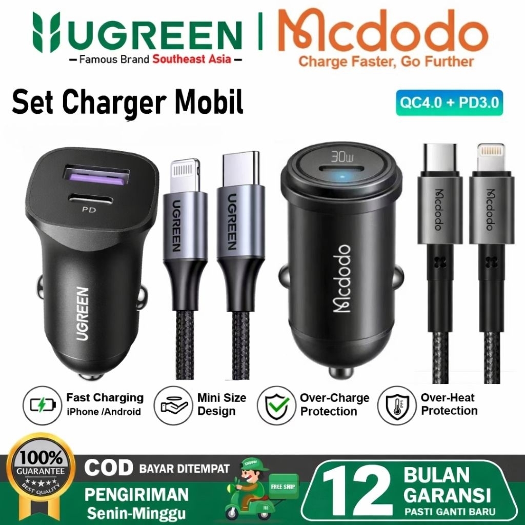 UGREEN MCDODO Car Charger Mobil Type C Fast Charging 30W For iPhone 11 12 13 14 15 16 17 / iPad / Sa