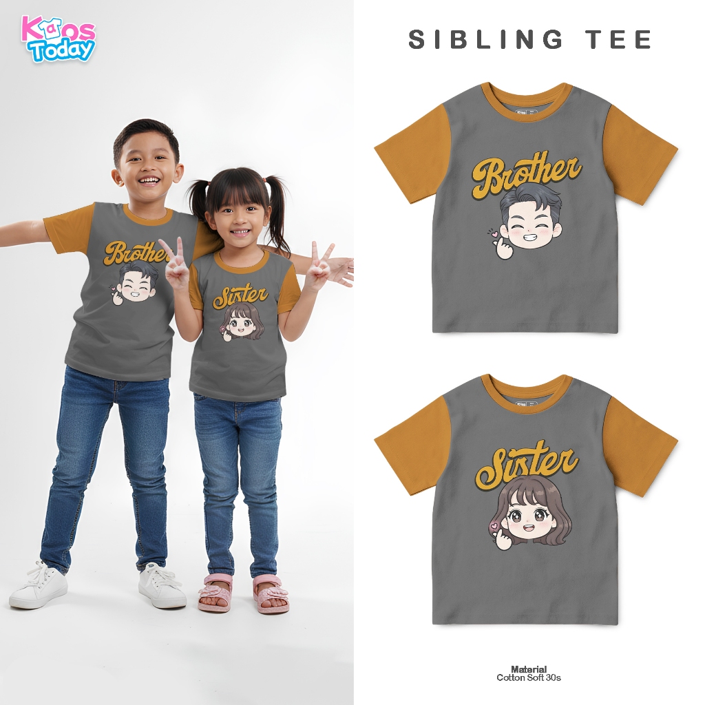 Kaos Twotone Abu Tua Lengan Almond Couple Sibling Unisex
