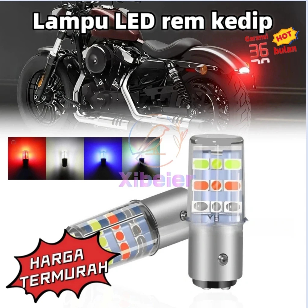 Lampu Rem LED S25 1157 Running Kedip Strobo RGB Stop Lamp Belakang Motor Mobil 21 Mata TERMURAH