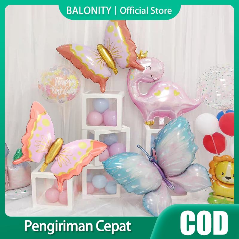 3D Balon Foil Kupu-kupu Besar Lucu Balon Warna Merah Muda Macaron Untuk Perlengkapan Dekorasi Pesta 
