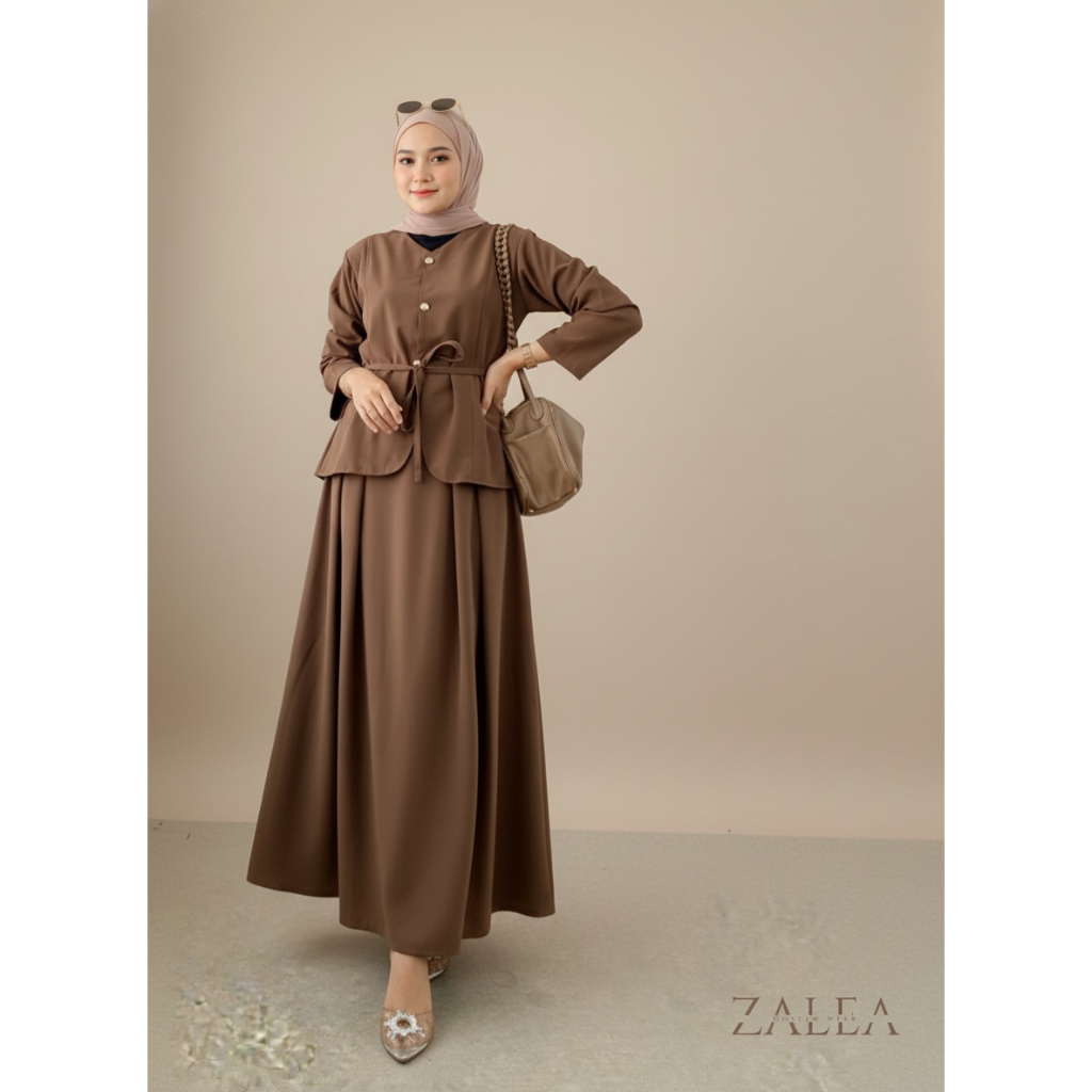 Setelan Rok Wanita Rayon Twill Dewasa | Baju Muslim Elegan Lengan Panjang All Size LD 110