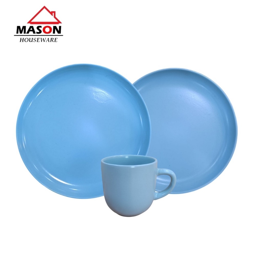 MASON DINNER SET OF DINNER PLATE / SALAD PLATE / MUG CERAMIC BLUE PASTEL