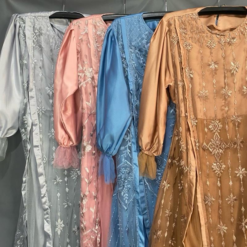 DRESS SLIK KOMBINASI TILE BRUKAT PREMIUM, BUSUI, GAMIS KONDANGAN