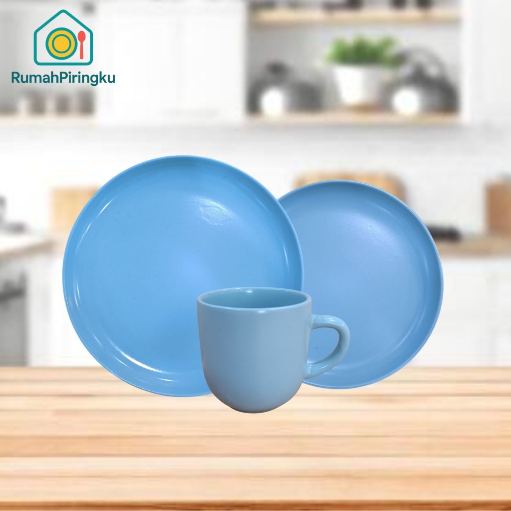 RUMAH PIRINGKU DINNER SET OF DINNER PLATE / SALAD PLATE / MUG SERIES BLUE PASTEL