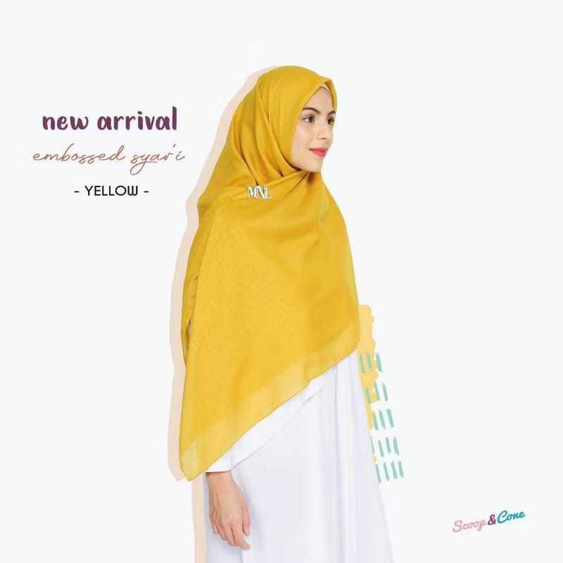 [SCOOP AND CONE ]  Embossed Syari Yellow HIJAB PERSEGI