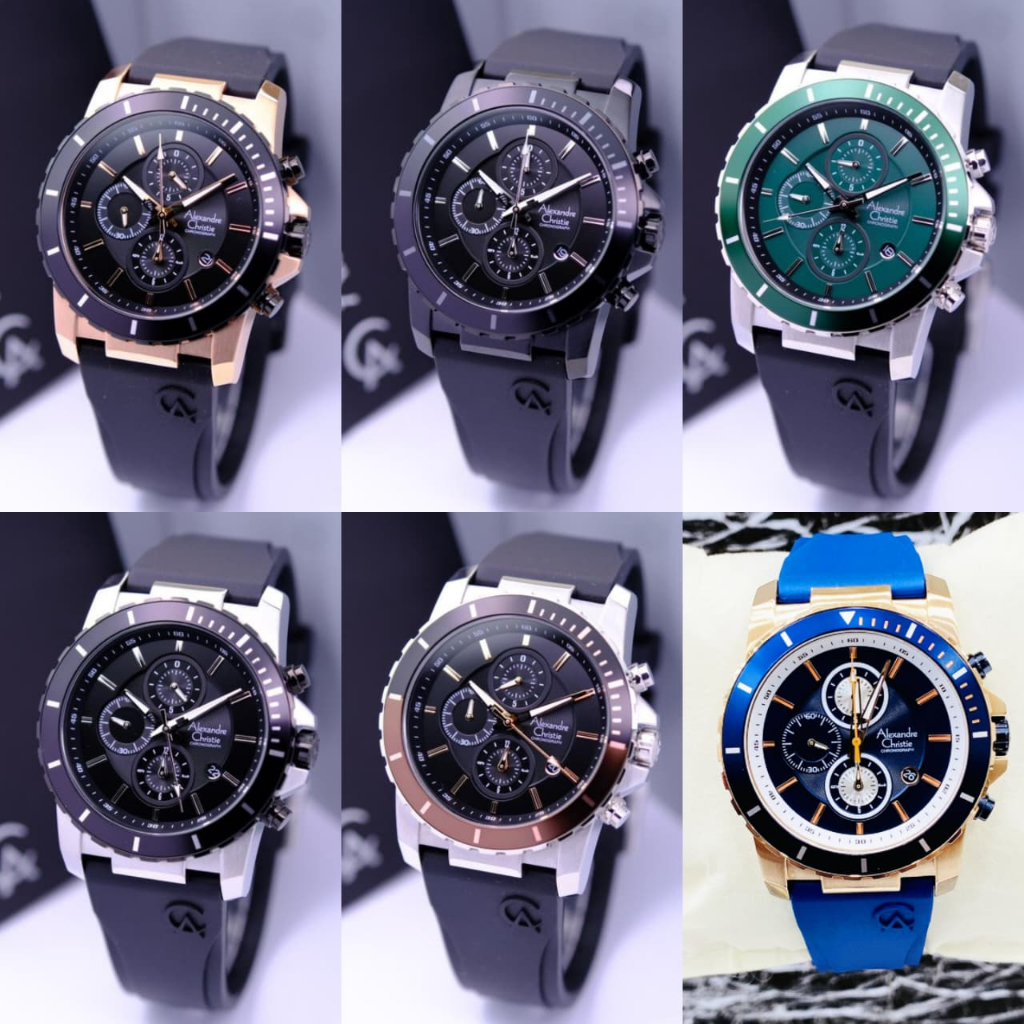 JAM TANGAN PRIA ALEXANDRE CHRISTIE AC 6141 AC6141 BLACK RUBBER ORIGINAL