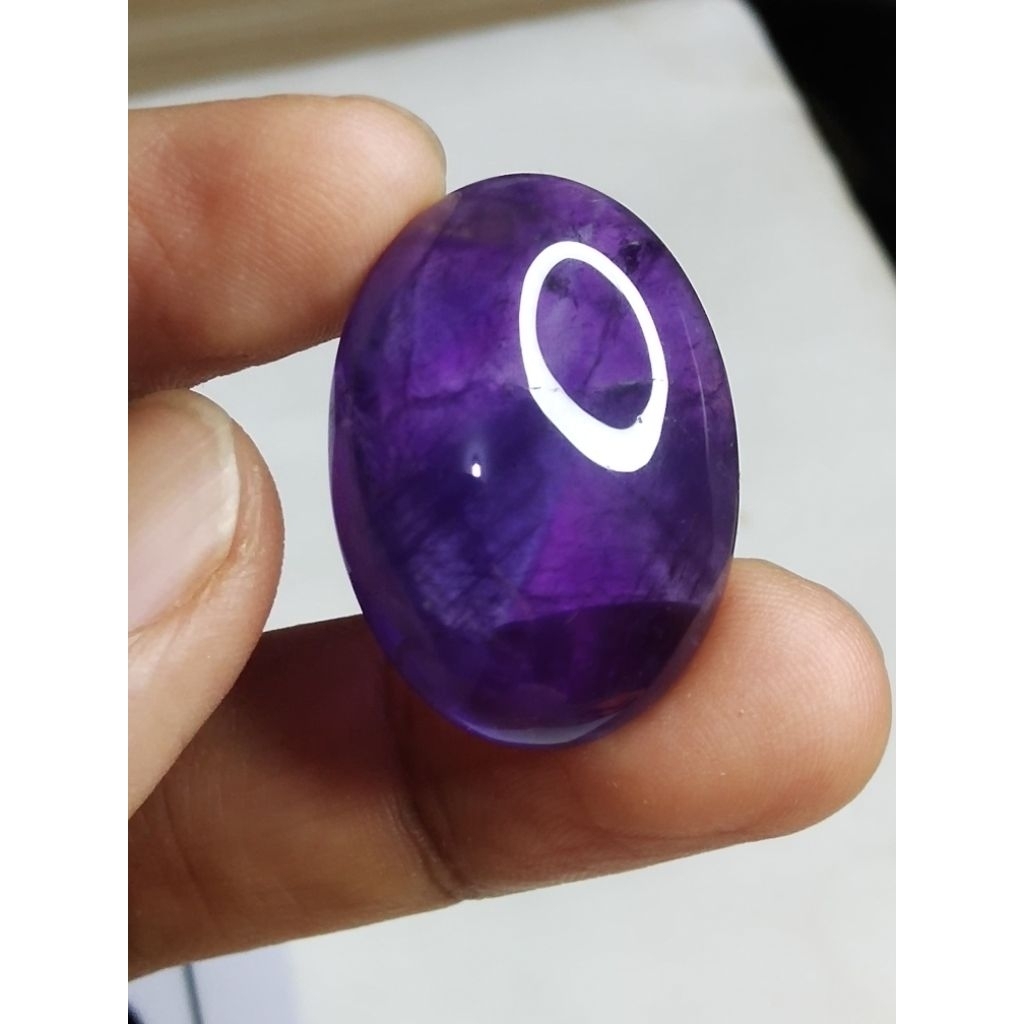 Natural Amethyst Memo 30 x 22 x 7 mm 43.5 Ct Kecubung Ungu Tua Wulung Jumbo Oval Cabochon NTD YGL 18