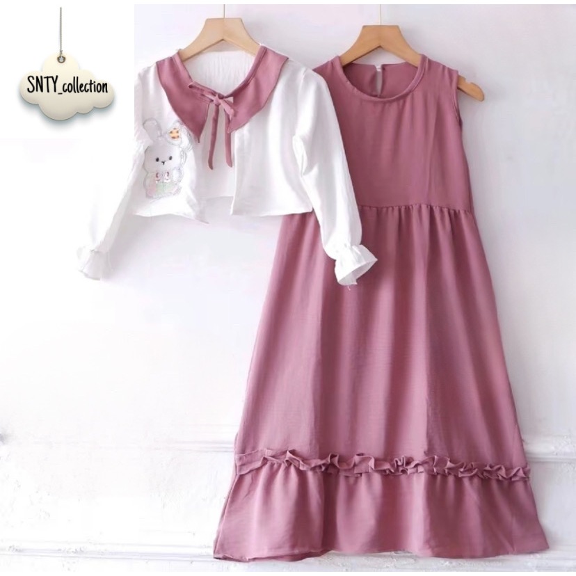 Fshion Muslim Dress anak terbaru 2024-Mashia Set Kids crinckle airflow.Dress anak prempuan kekinian