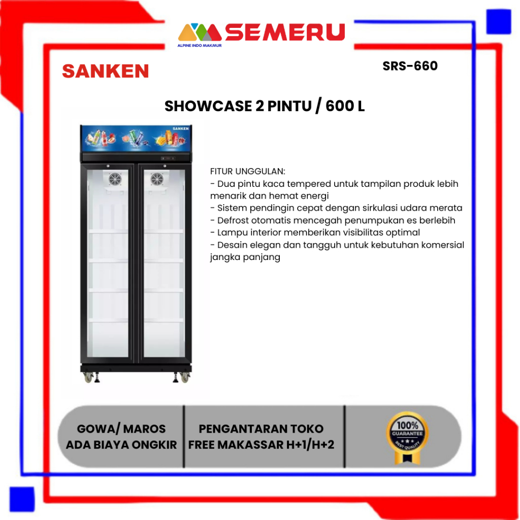 SANKEN SHOWCASE 2 PINTU 600 L SRS-660 LOW WATT KHUSUS MAKASSAR